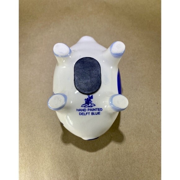 Vtg Hand Painted Delft Blue Small Piggy Coin Bank Holland Collectible w/ Stopper - Picture 6 of 10